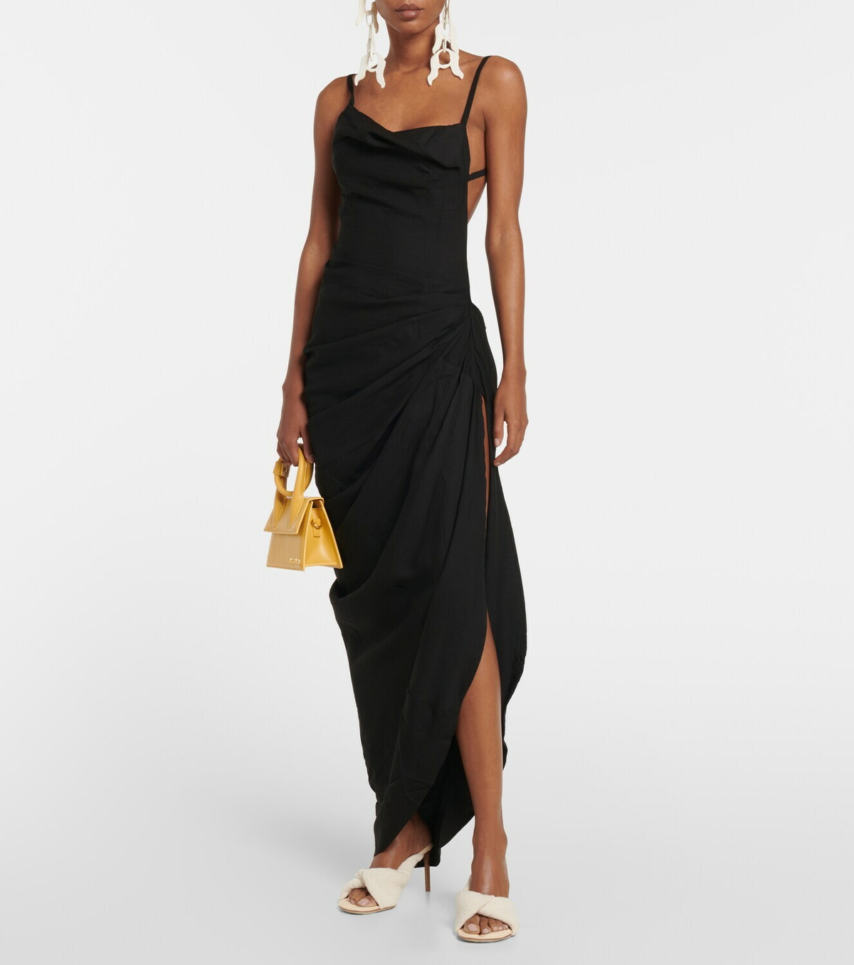 jacquemus la robe saudade voile maxi dress Jacquemus, La Robe Saudade draped maxi dress, Women, Black, XXL, Dresses, Materialmix