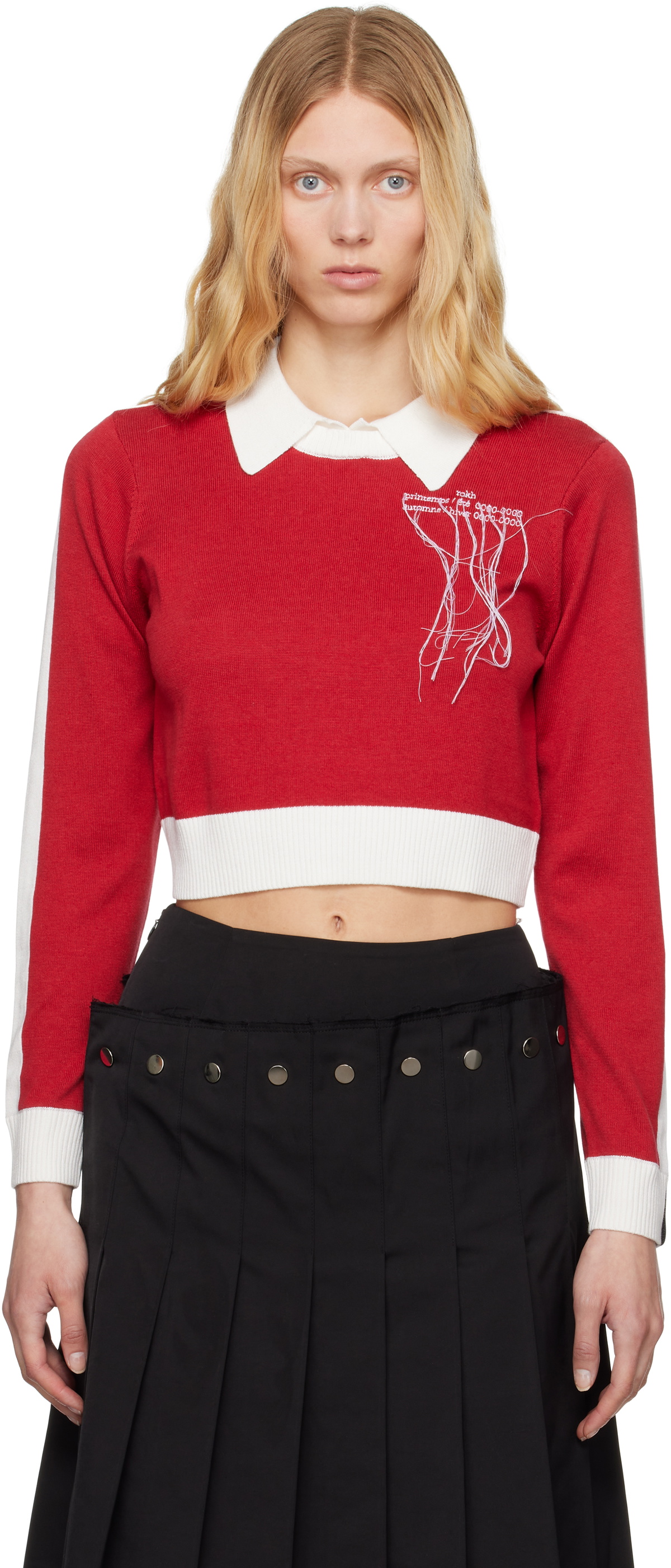 トップス rokh Two Tone Detailed Jersey Top Rokh Women's Strap Jersey Top With Sleeves in Maroon Rokh