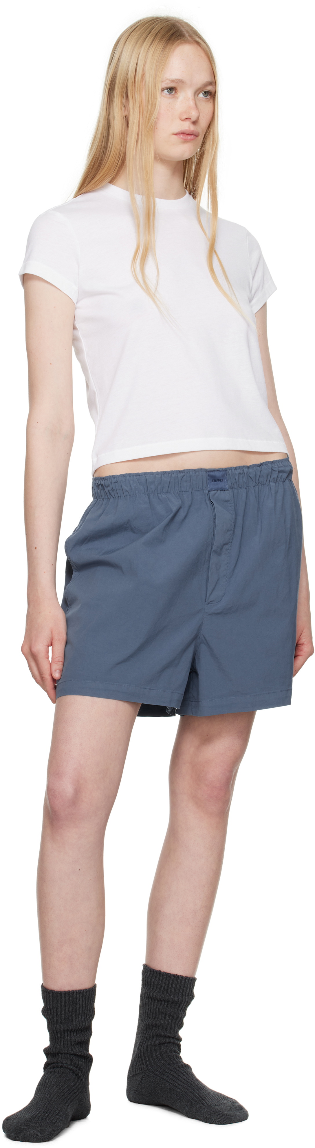SKIMS Blue Cotton Poplin Boxers