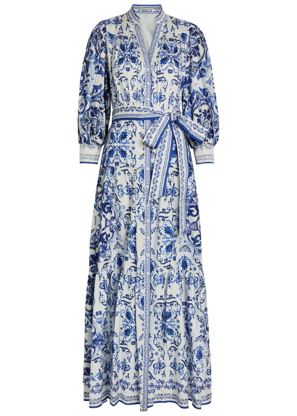 Photo: Alice + Olivia Cora Floral-print Stretch-cotton Maxi Shirt Dress Blue And White