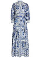 Alice + Olivia Cora Floral-print Stretch-cotton Maxi Shirt Dress Blue And White
