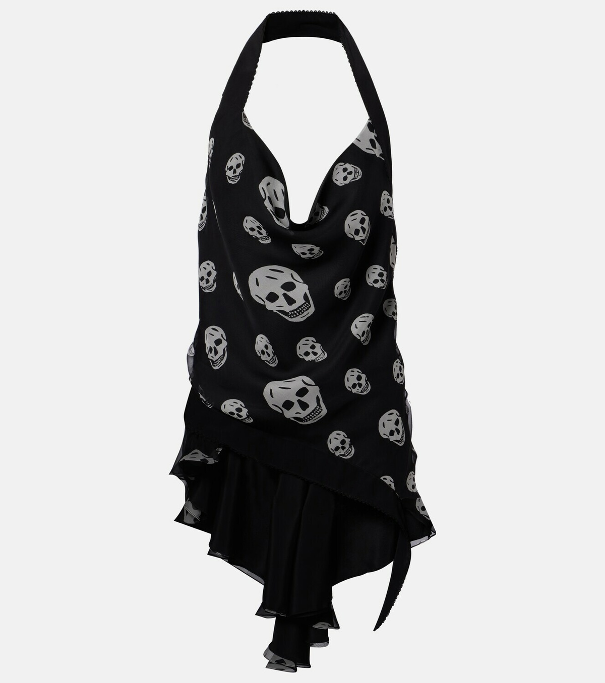 McQueen Skull asymmetric halterneck chiffon top