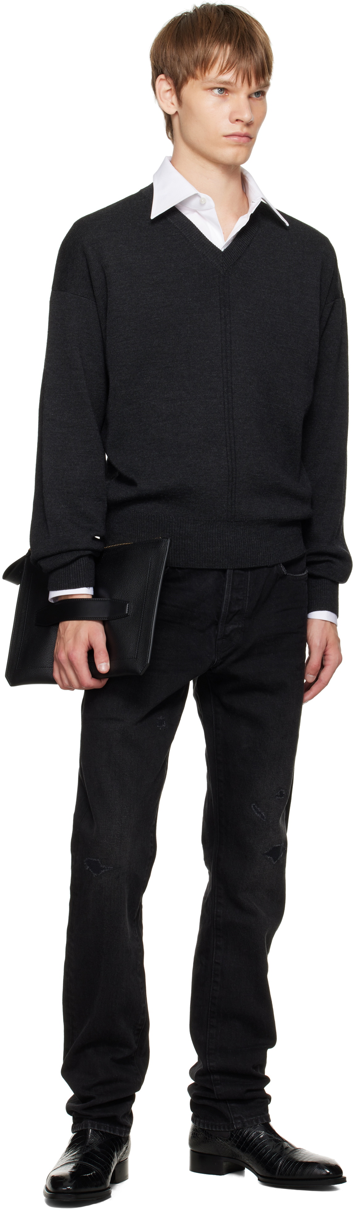 TOM FORD Black Shiny Printed Croc Elkan Chelsea Boots