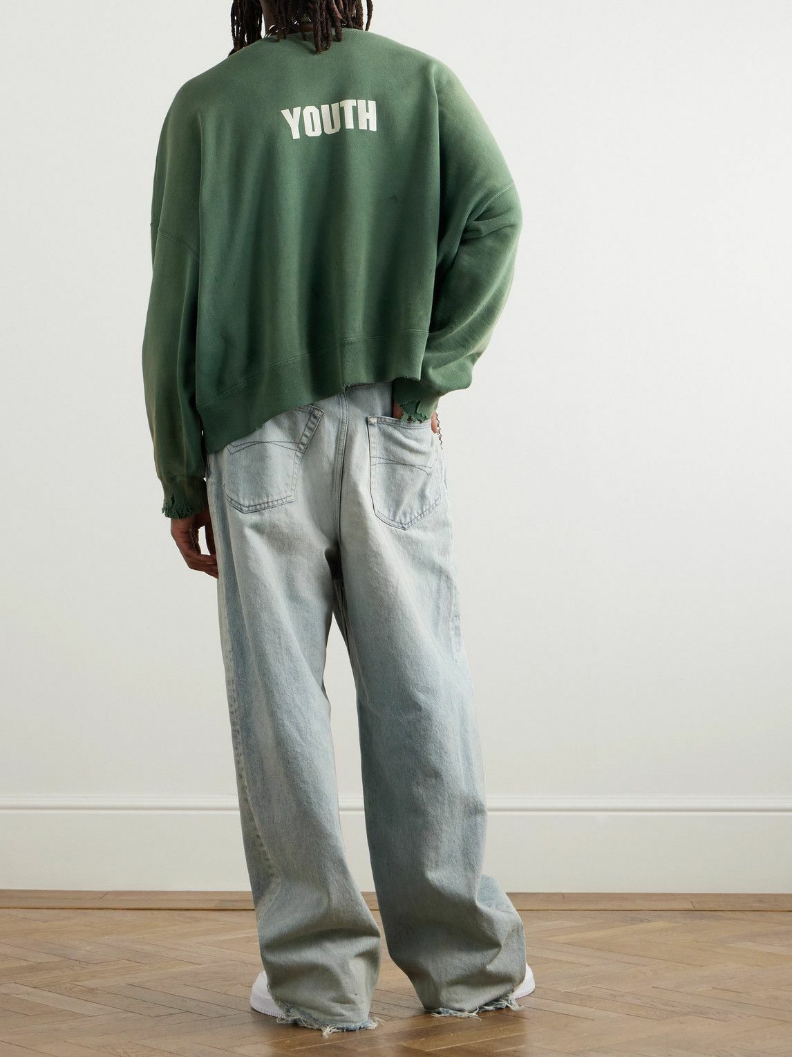 SAINT Mxxxxxx - Logo-Print Distressed Cotton-Jersey Sweatshirt