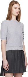 Thom Browne Gray Textured Cotton Pique 4-Bar T-shirt
