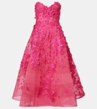 Monique Lhuillier Floral-appliqué tulle midi dress