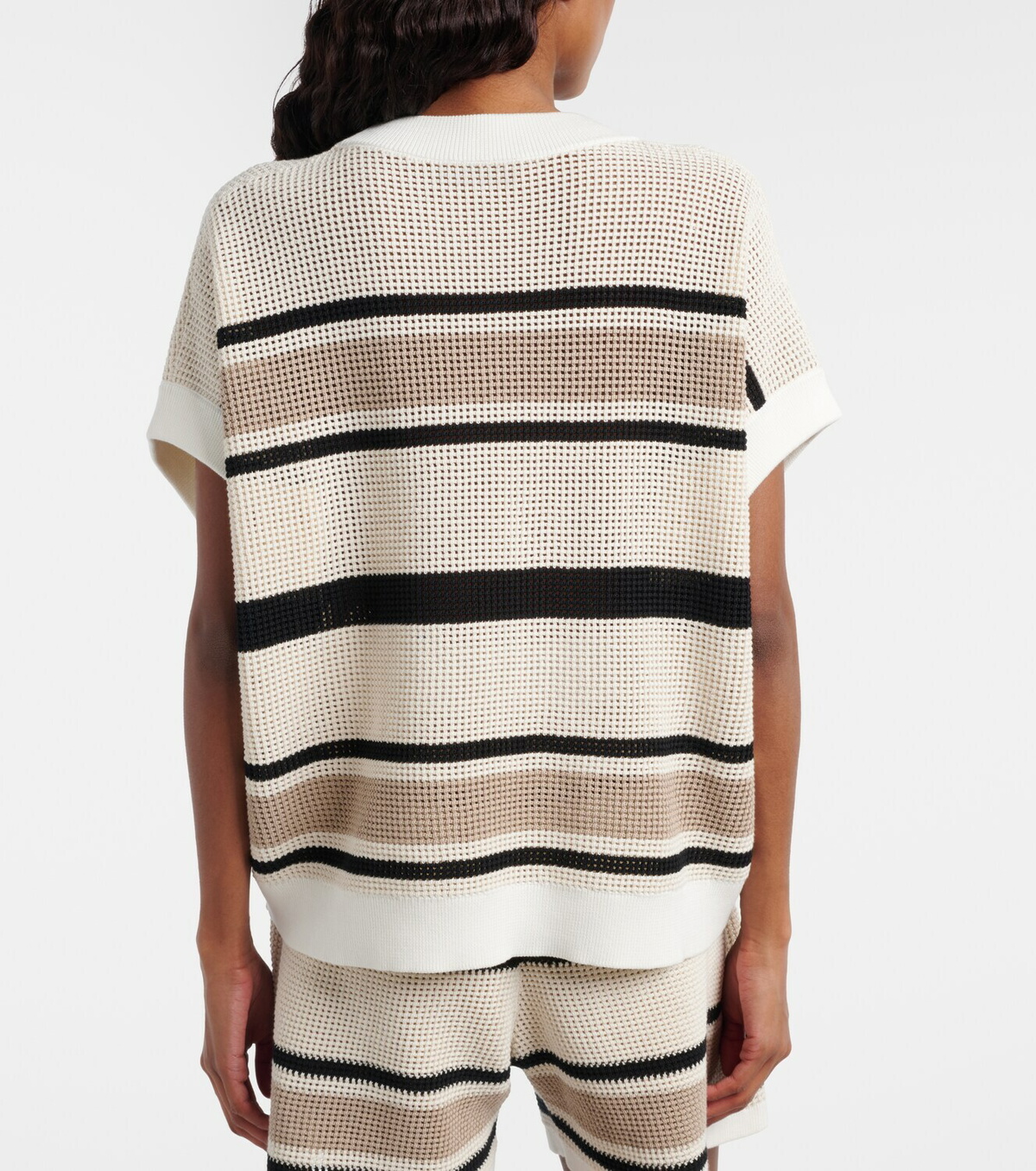 Brunello Cucinelli Open-knit striped cotton top