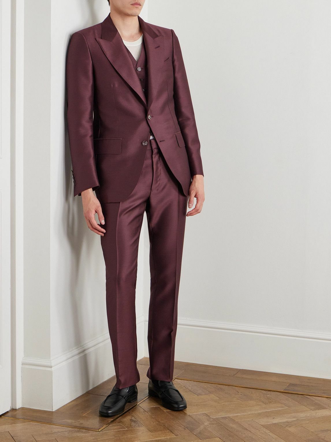 TOM FORD - Wool, Mohair and Silk-Blend Twill Suit Jacket - Burgundy