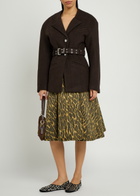 Ganni Belted Wool-blend Peacoat Jacket Dark Brown