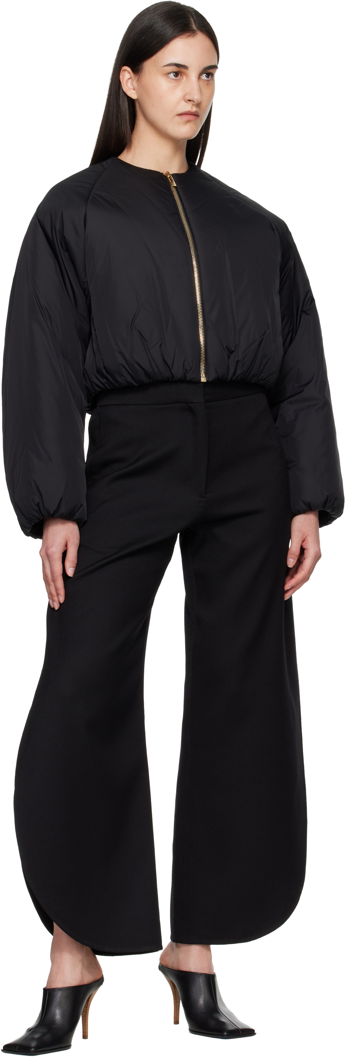 ALAÏA Black Nylon Pleated Bomber Jacket