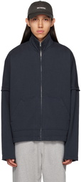 We11done Navy High Neck Zip-Up Sweater