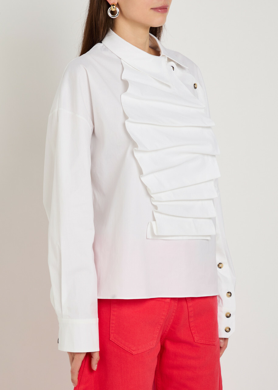 A.W.A.K.E Mode Ruffled Asymmetric Stretch-cotton Shirt White