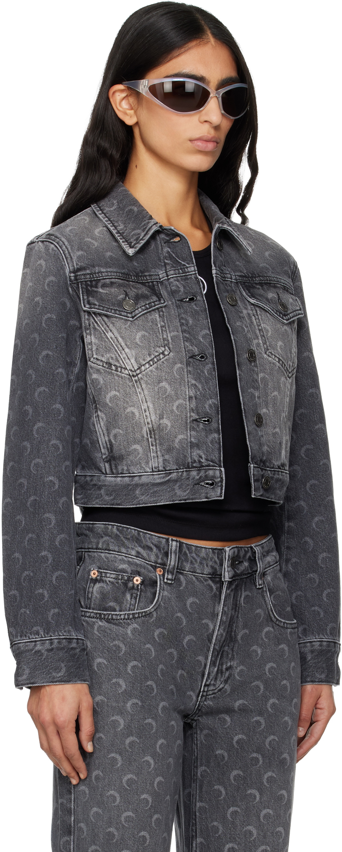 Marine Serre Gray Moon Laser Cropped Denim Jacket