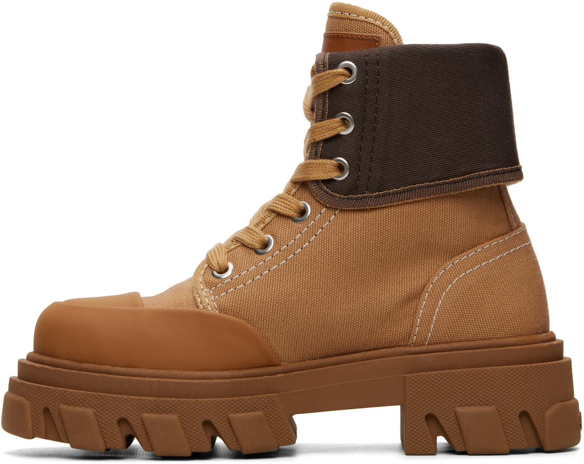 GANNI Tan Cleated Canvas Trail Boots