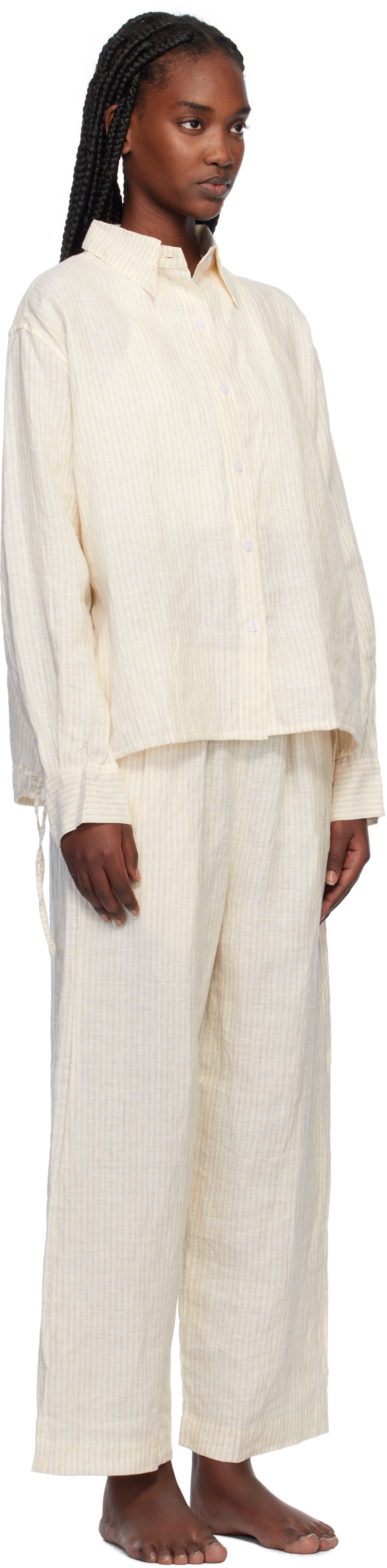 Deiji Studios Off-White Tie Split Pyjama Set
