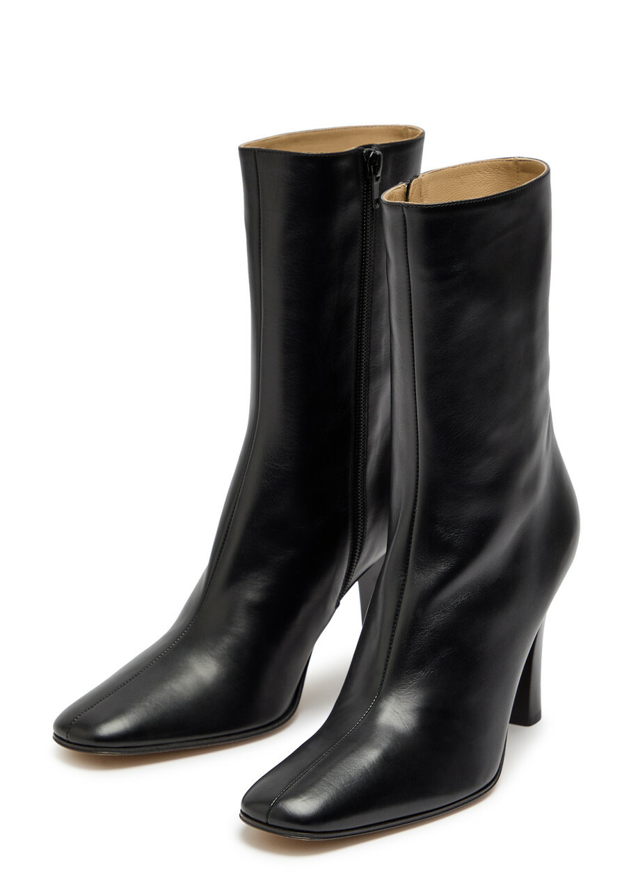 The Row Mona 80 Leather Mid-calf Boots Black