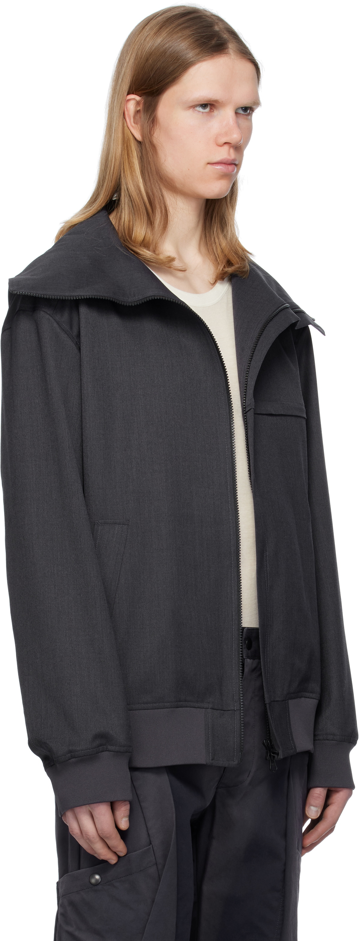 JiyongKim Gray Hooded Zip-Up Jacket