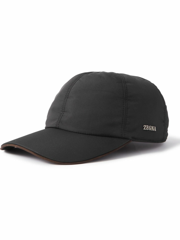 Photo: Zegna - Zephir Leather-Trimmed Logo-Appliquéd Shell Baseball Cap - Black