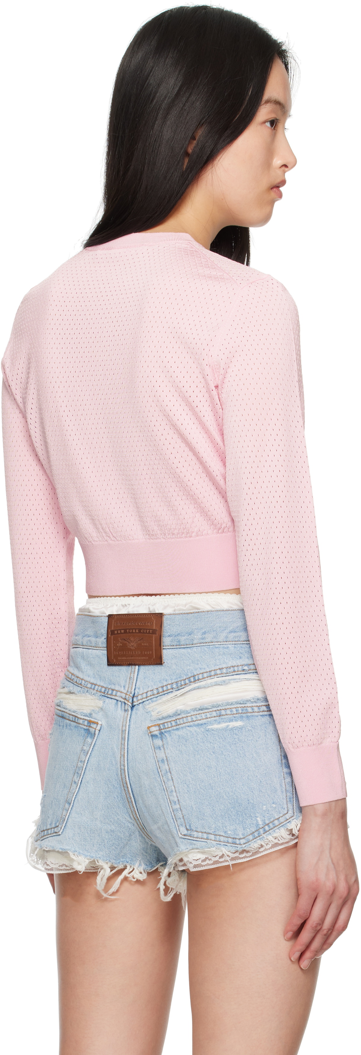 alexanderwang.t Pink Cropped Athletic Mesh Cardigan