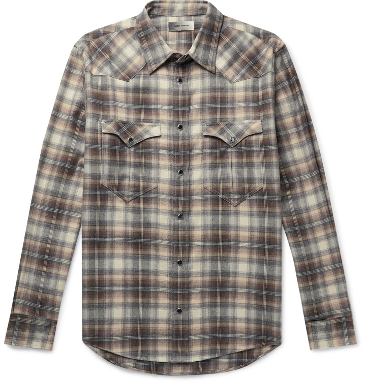 Photo: Isabel Marant - Pitt Checked Cotton-Flannel Shirt - Brown