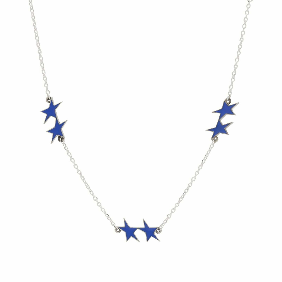 TwoJeys Blue Enameled Icon Necklace in Silver 