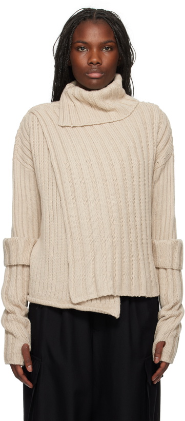 Photo: Y's Beige Rib Finger Hole Turtleneck