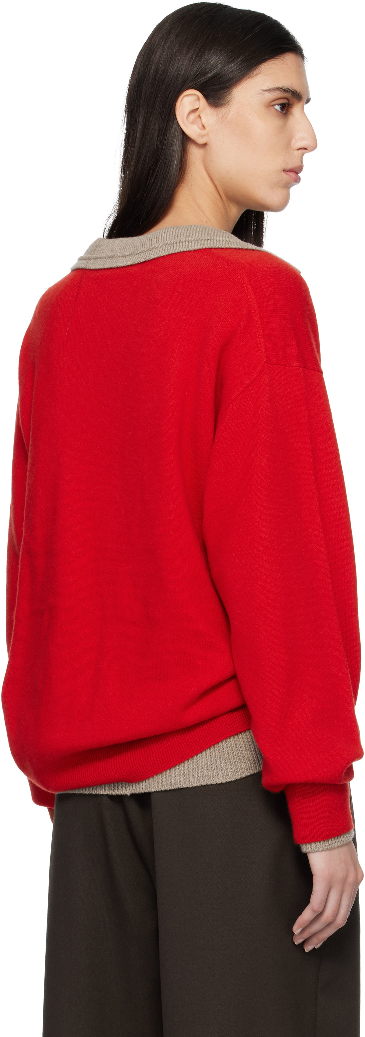 ssstein Red Pure Cashmere Knit V Neck LS Sweater