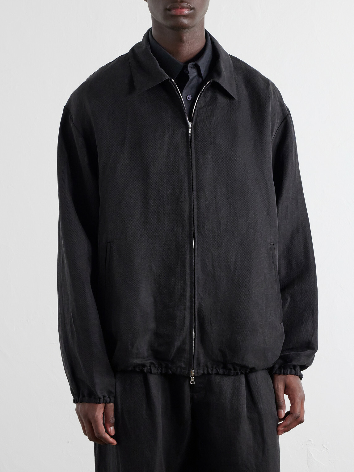 ssstein - Linen and Silk-Blend Satin Blouson Jacket - Black