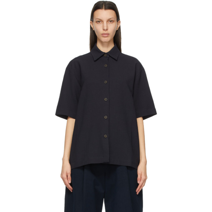 Studio Nicholson Navy Piero Short Sleeve Shirt Studio Nicholson