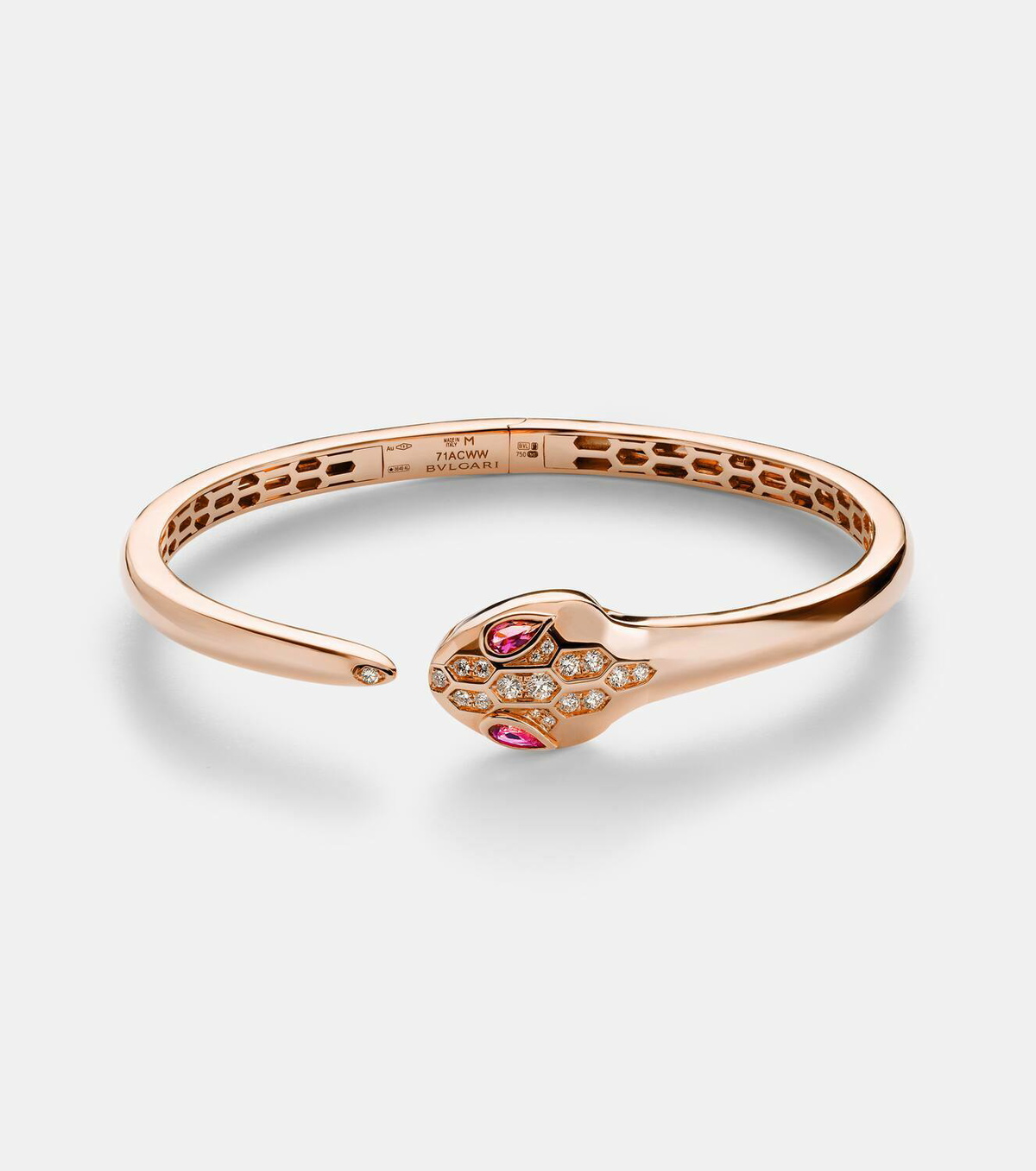 Bvlgari Serpenti 18kt rose gold bangle with diamonds and rubellites