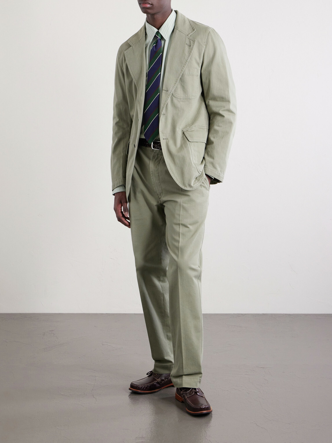Drake's - Games Straight-Leg Herringbone Cotton Suit Trousers - Green