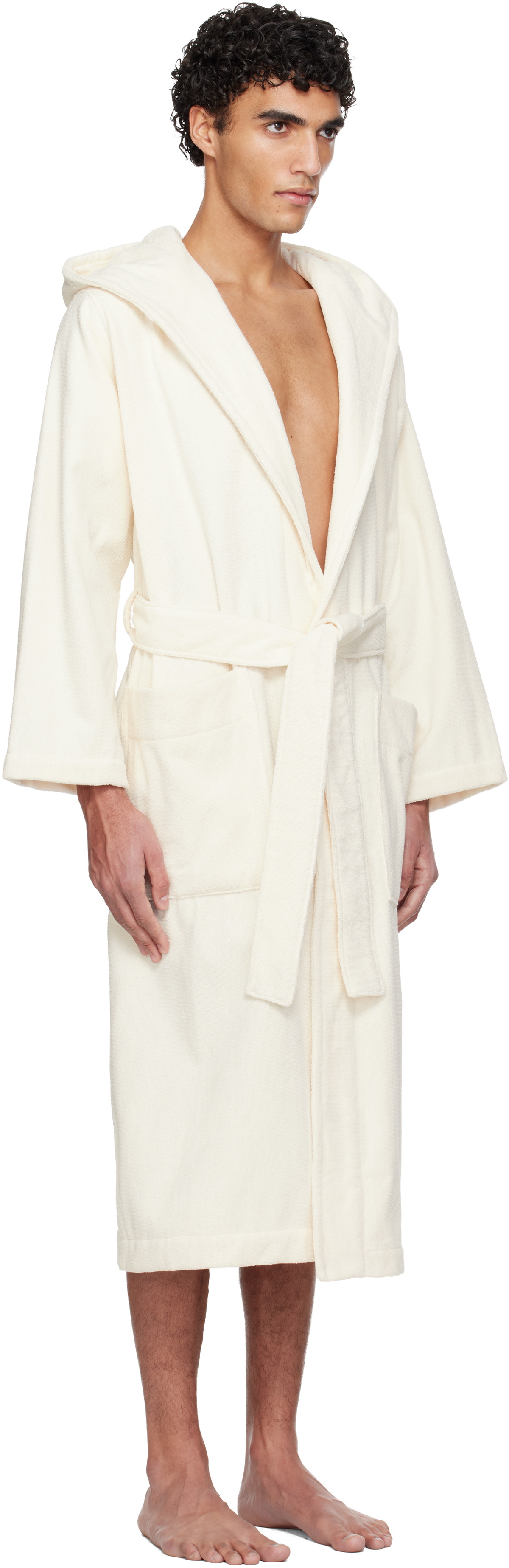 Tekla Off-White Terry Hooded Bathrobe