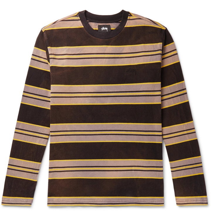 Photo: Stüssy - Striped Cotton-Jersey T-Shirt - Brown