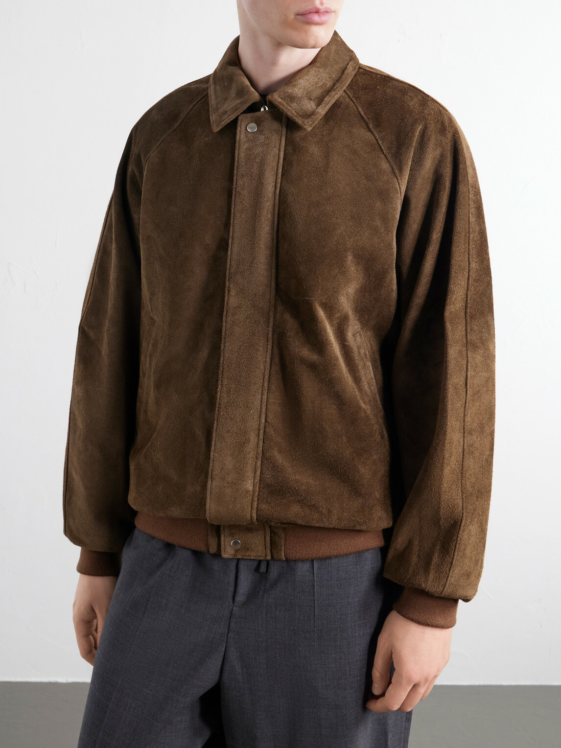 Graphpaper - Rib-Trimmed Suede Blouson Jacket - Brown