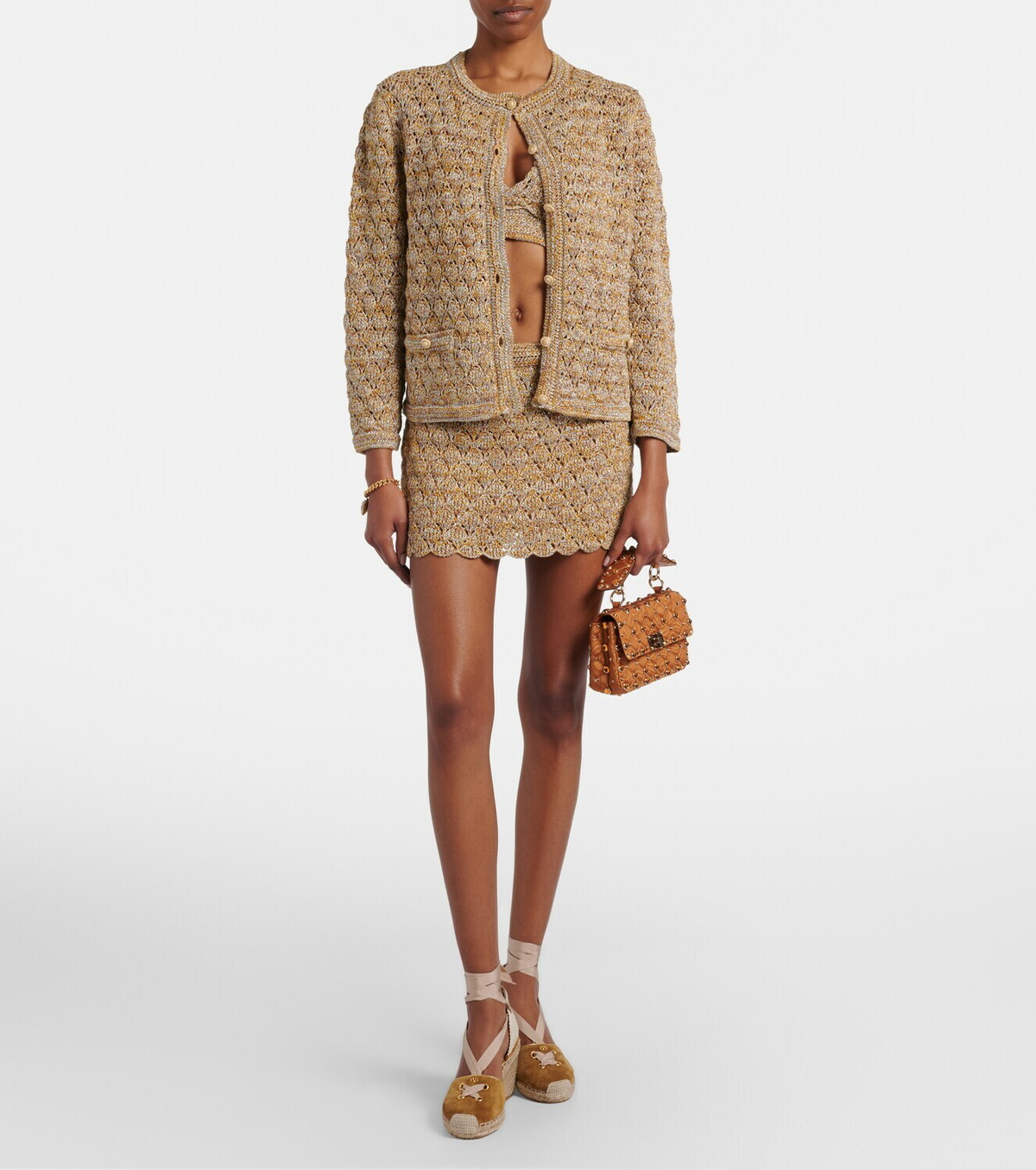 Valentino Open-knit linen-blend lamé cardigan