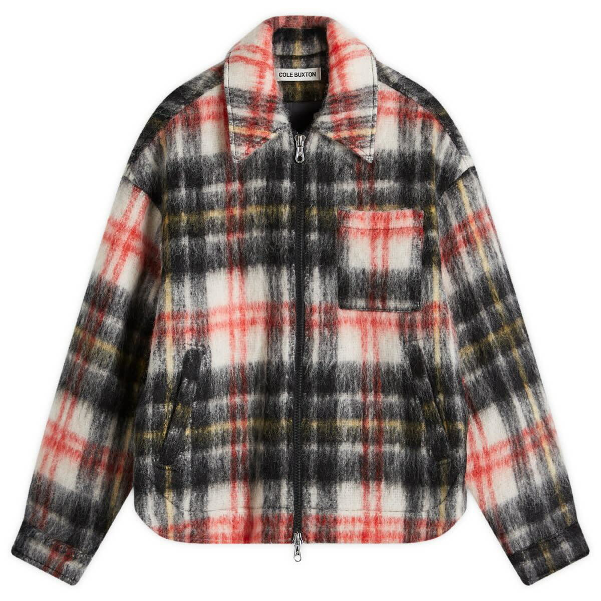 Cole Buxton Men's AW24 Wool Zip Overshirt in Red/Black Cole Cole Buxton Men's AW24 Wool Zip Overshirt in Red/Black Cole