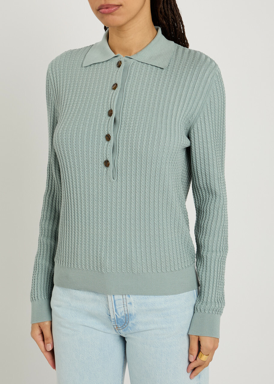 Blaze Milano Alegria Cable-knit Silk-blend Polo top Blue