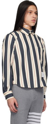 Thom Browne Navy & White Stripe Seersucker Zip Shirt