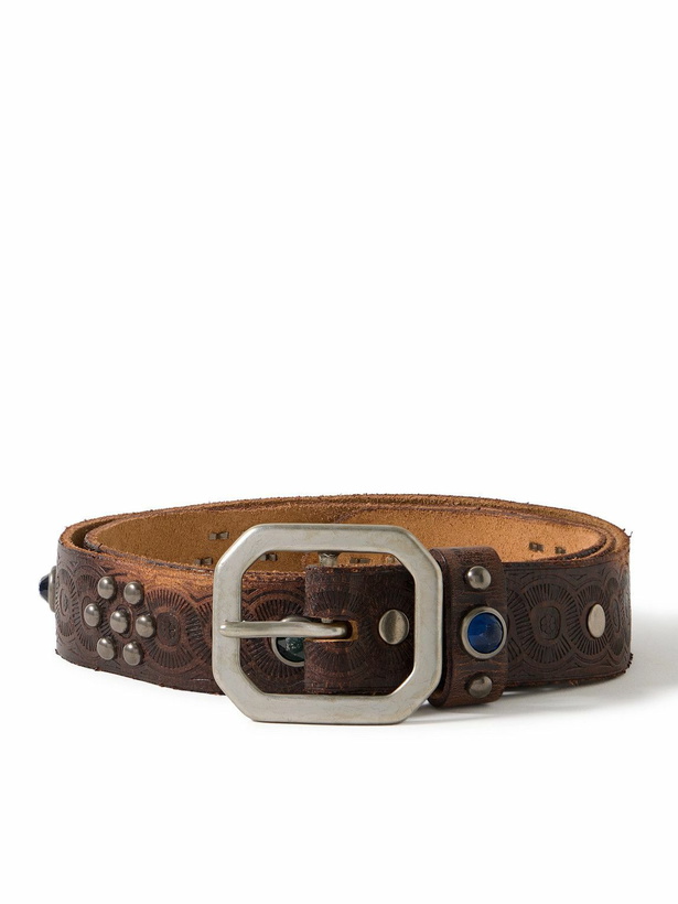 Photo: RRL - 3cm Distressed Embellished Leather Belt - Brown