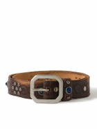 RRL - 3cm Distressed Embellished Leather Belt - Brown