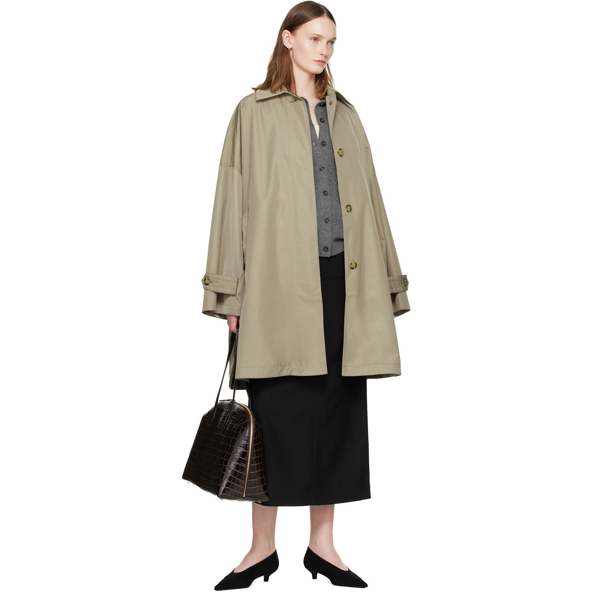 TOTEME Brown Croco-Embossed Day Tote