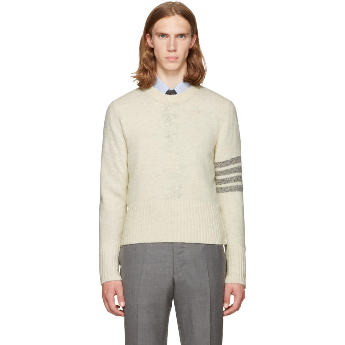 Photo: Thom Browne White Classic Mohair Crewneck Pullover