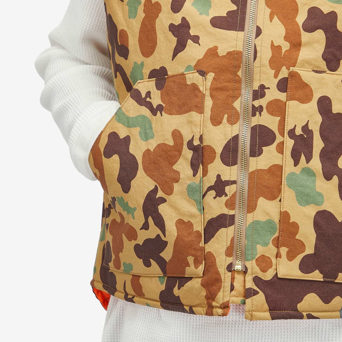 Beams Plus Men's Camo Work Puffer Vest in Khaki