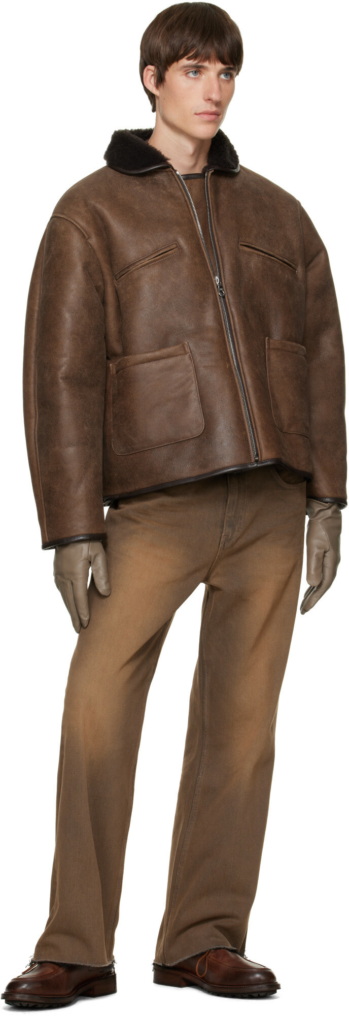 ssstein Taupe Leather Gloves