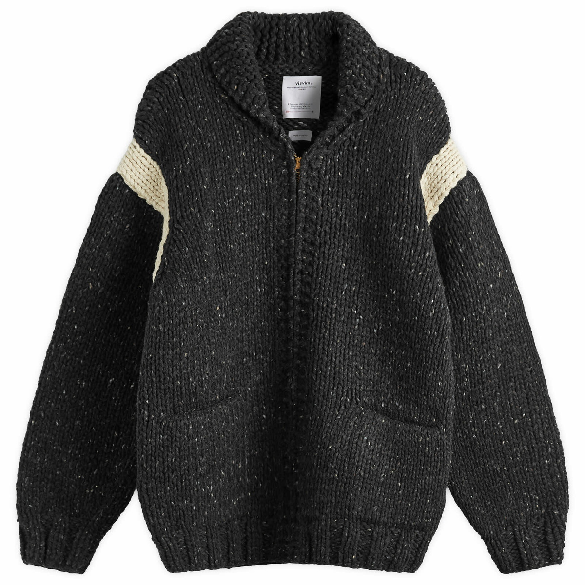 Visvim Men's Cowichan Hand Knit Cardigan in Black Visvim