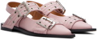 GANNI Pink Feminine Buckle Ballerina Flats