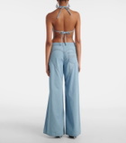 Area Embellished floral-appliqué wide-leg jeans