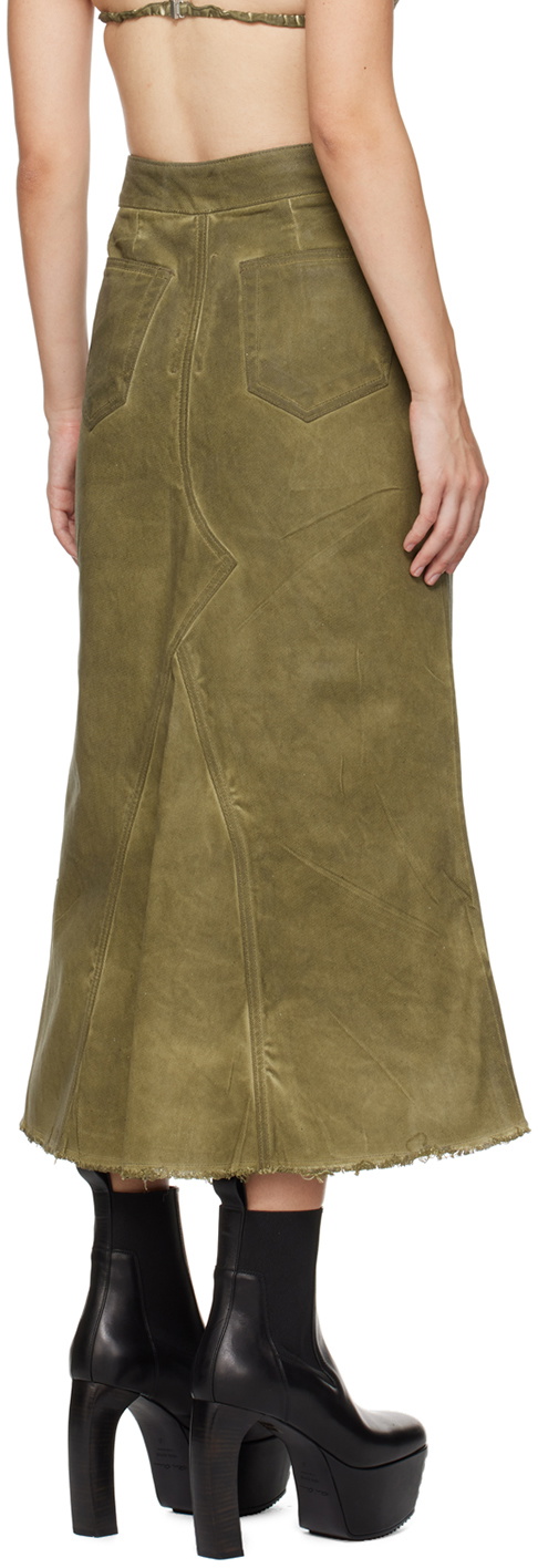 Rick Owens DRKSHDW Khaki Godet Denim Midi Skirt Rick Owens Drkshdw