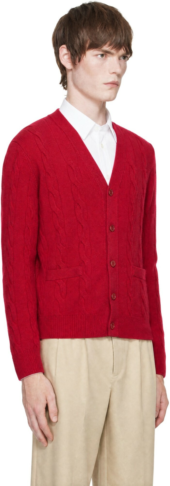 AMI Paris Red Cable Wool Cardigan