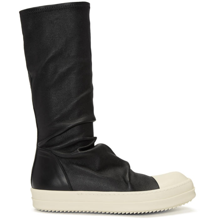 Photo: Rick Owens Black and White Leather Sock High-Top Sneakers